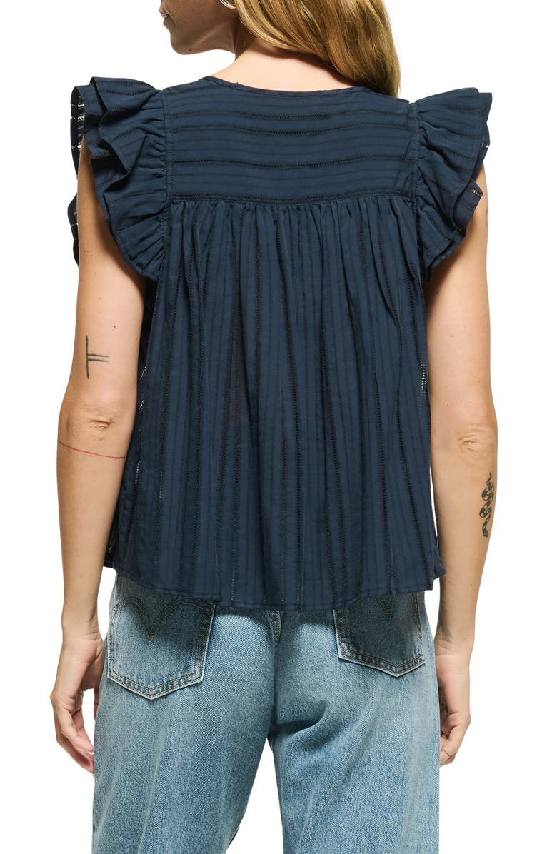 Nation LTD Claudia Ladder Stitch Inset Ruffle Shoulder Cotton Top, Alternate, color, Night Sky