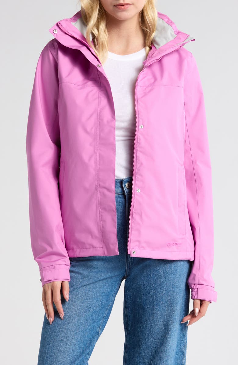 Helly Hansen Aden Waterproof Rain Jacket with Stowaway Hood, Main, color, Meta Pink