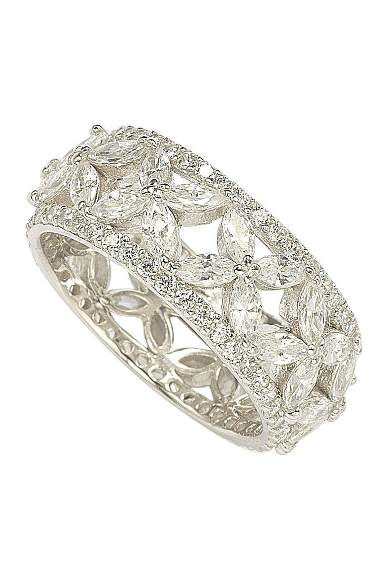 Sterling Silver CZ Cutout Flower Ring, Alternate, color, WHITE
