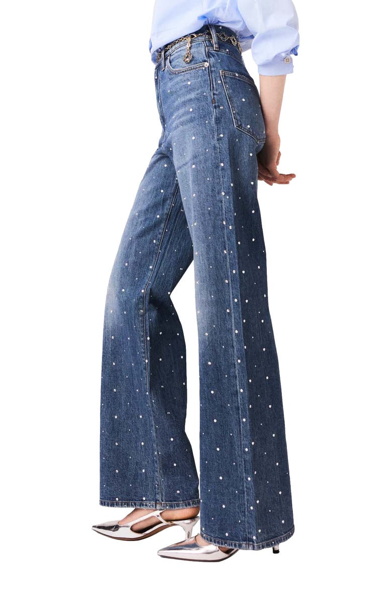 maje Wide-leg denim jeans with studs, Alternate, color, Blue