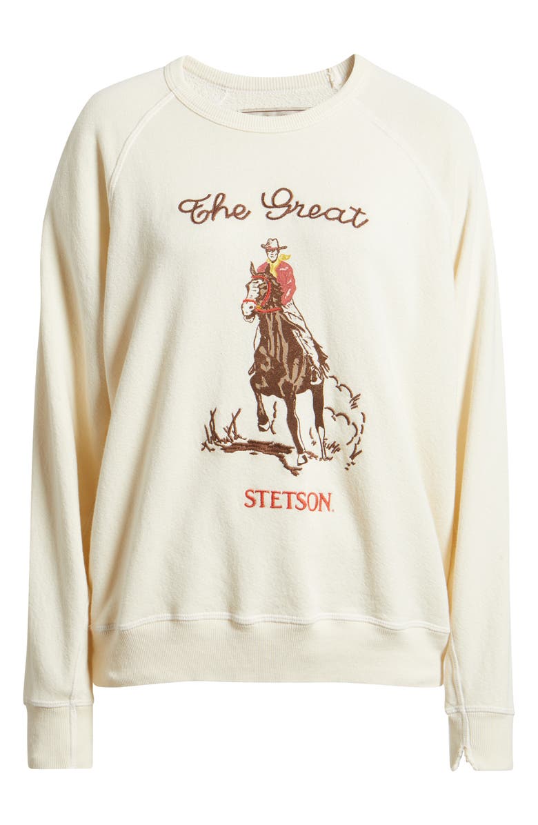 THE GREAT. & Stetson The College Sweatshirt Stetson Graphic Sweatshirt, Alternate, color, Washed White
