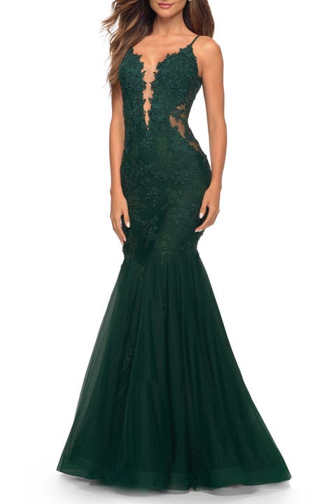 Tulle and Lace Mermaid Gown in Jewel Tones