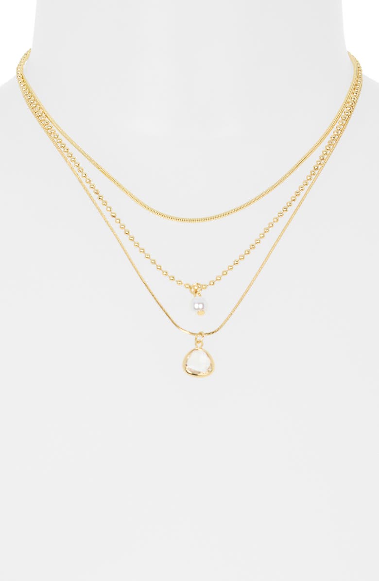 NORDSTROM RACK Set of 3 Faux Pearl & Cubic Zirconia Pendant Necklaces, Alternate, color, Clear- White- Gold