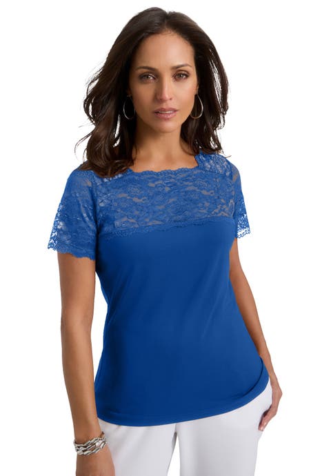 Stretch Lace Neckline Top (Plus)