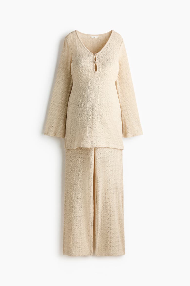 Mama 2-piece Pointelle-knit Set, Alternate, color, Light beige