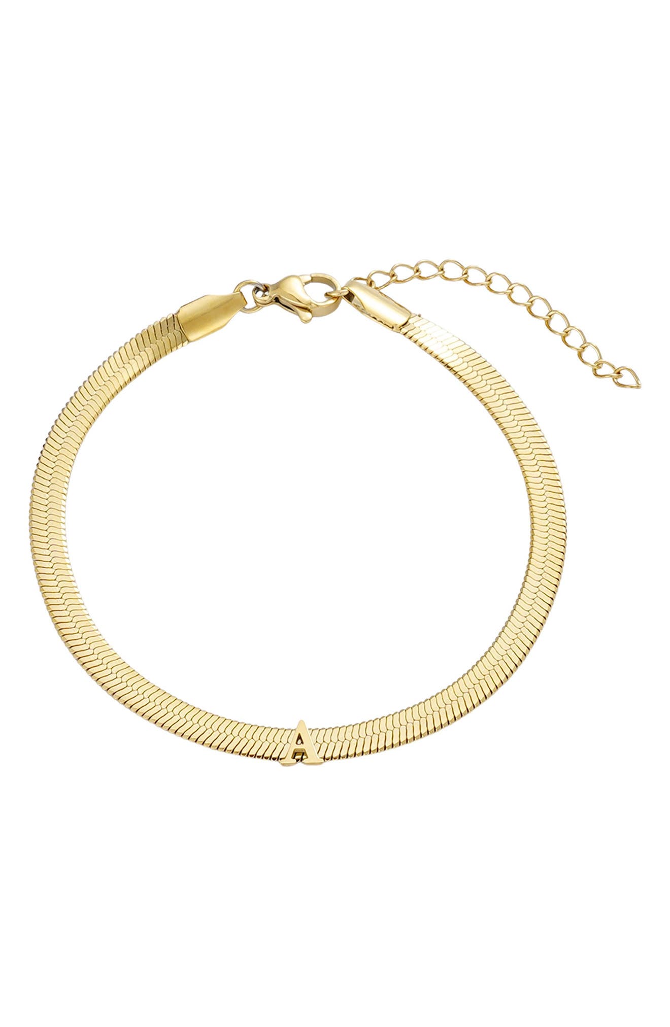 Adornia 18k Gold Plated Initial Herringbone Chain Bracelet