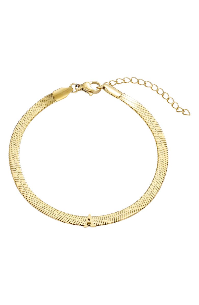Adornia 18k Gold Plated Initial Herringbone Chain Bracelet, Main, color, Gold-A