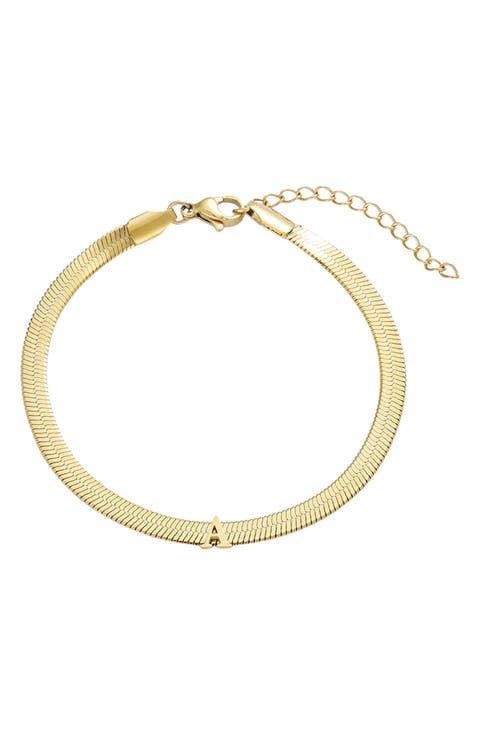 18k Gold Plated Initial Herringbone Chain Bracelet