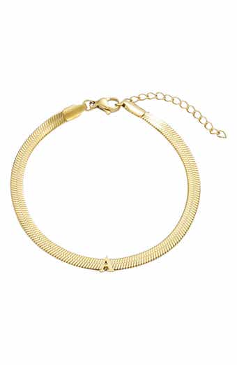 Adornia 18k Gold Plated Initial Herringbone Chain Bracelet