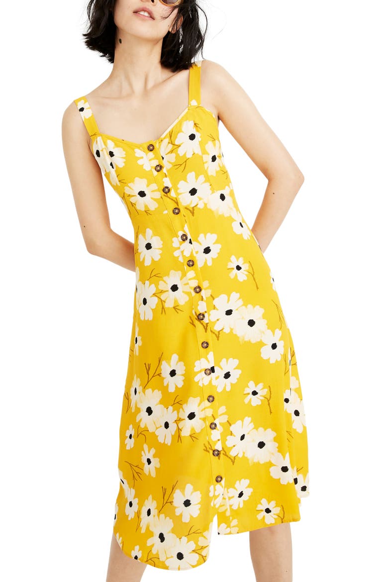 Ikat Floral Button Front Dress, Main, color, IKAT FLORAL GOLDEN LANTERN