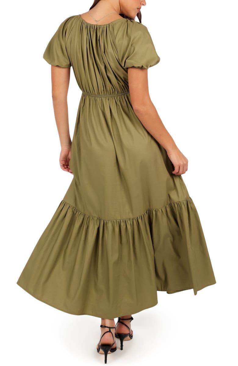 Petal & Pup Juliana Puff Sleeve Cotton Maxi Dress, Alternate, color, Olive