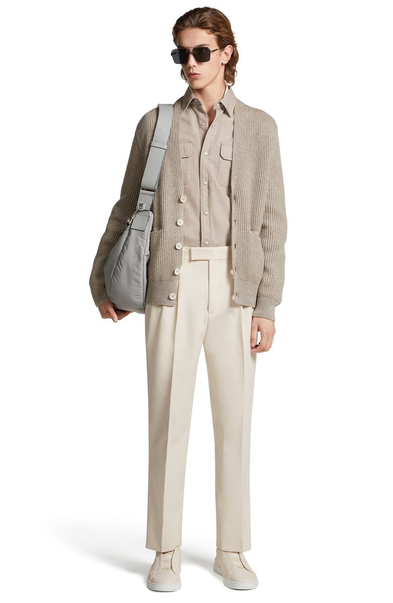 ZEGNA Pleated Cotton & Wool Trousers, Alternate, color, 