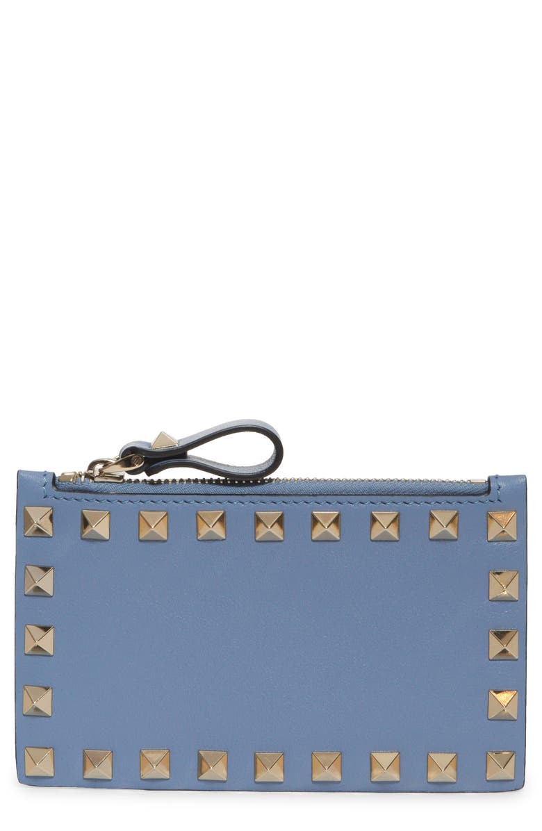 Valentino Garavani Rockstud Zip Leather Card Case, Main, color,