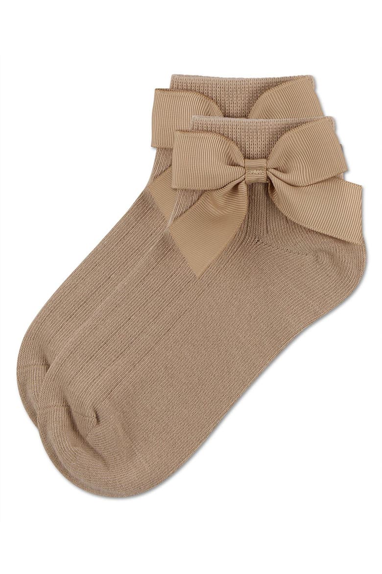 Ribbed Bow Anklet Socks, Alternate, color, Tan