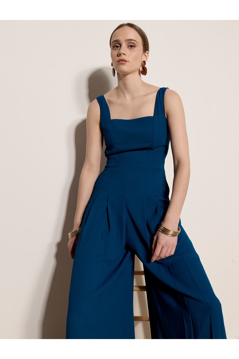 Shirred Back Wide Leg Jumpsuit, Alternate, color, Blue