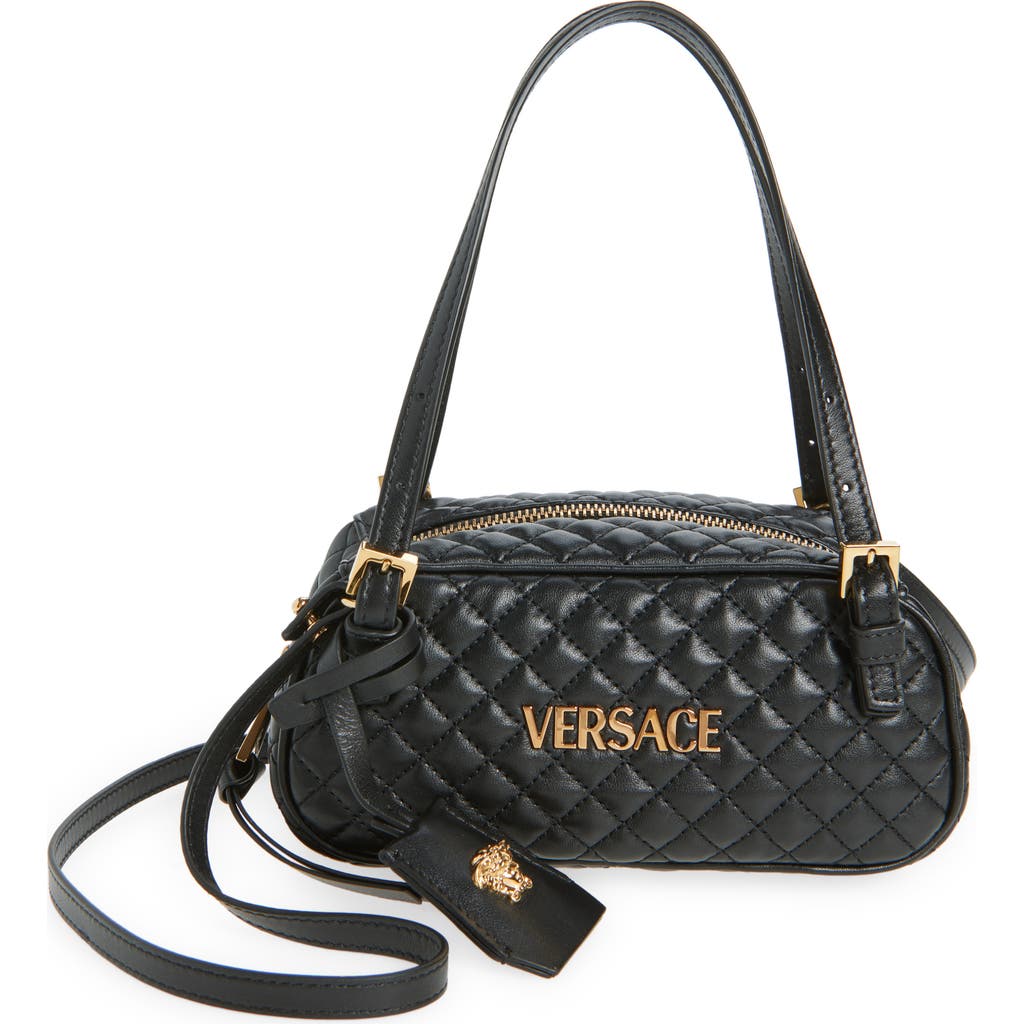 Versace Mini Tag Bowling Quilted Leather Shoulder Bag