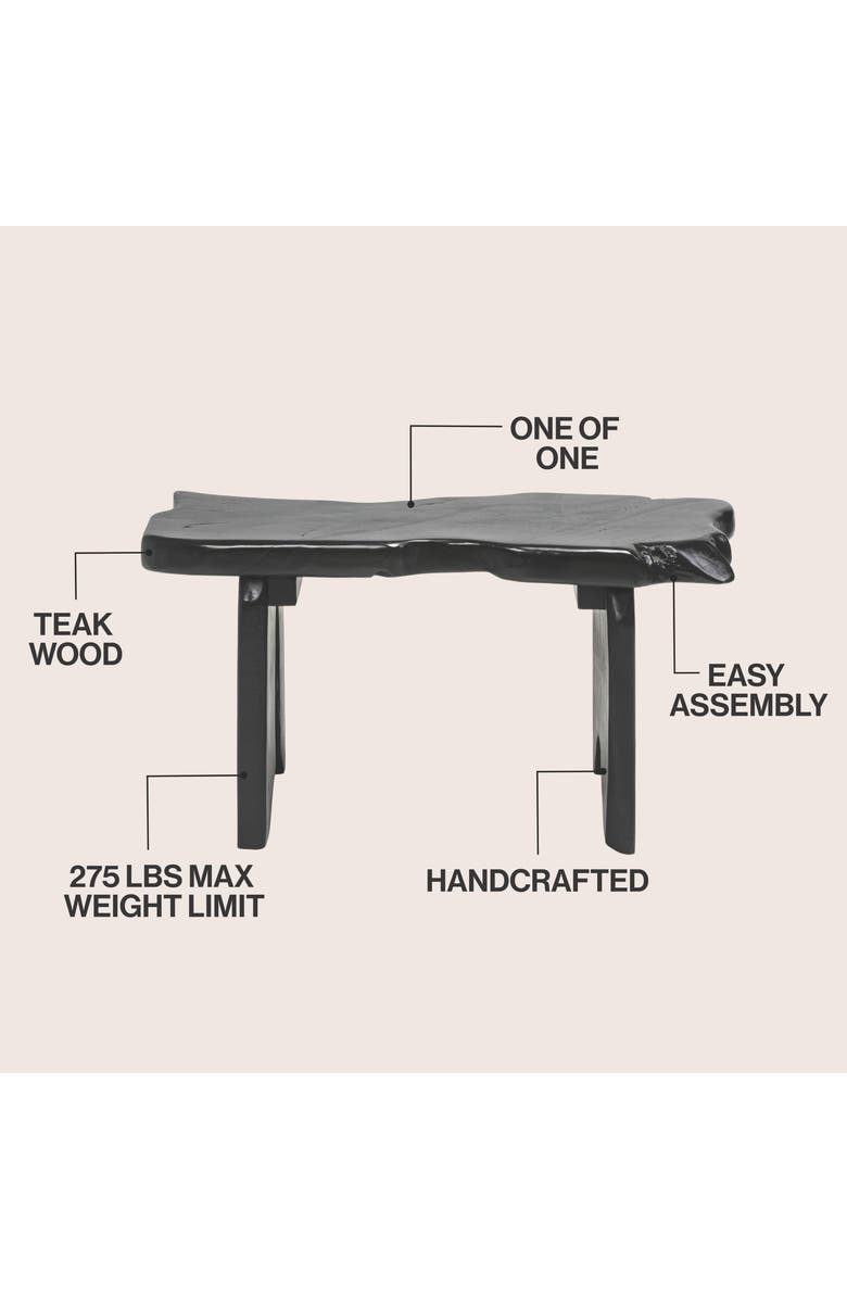JONATHAN Y Stumpy Handcrafted Rustic Minimalist Live Edge Solid Teak Wood Entryway Bench, Alternate, color, Black