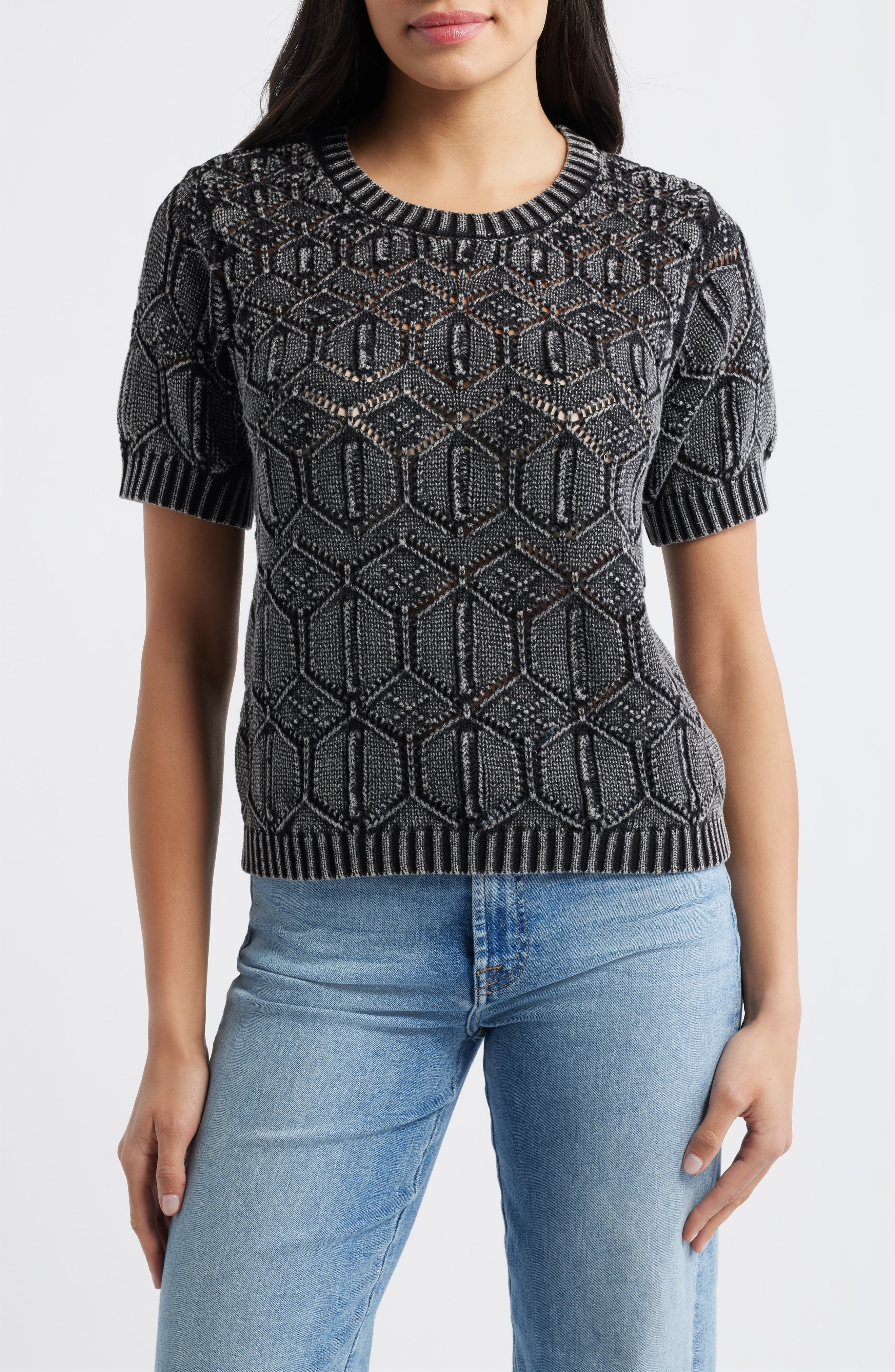 Open Stitch Short Sleeve Sweater