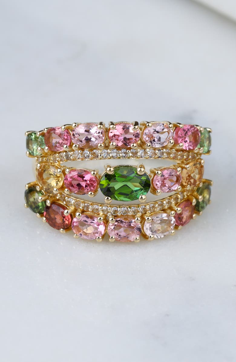 YS GEMS Multicolored Tourmaline & White Topaz Ring, Alternate, color, Pink/ Green Multi