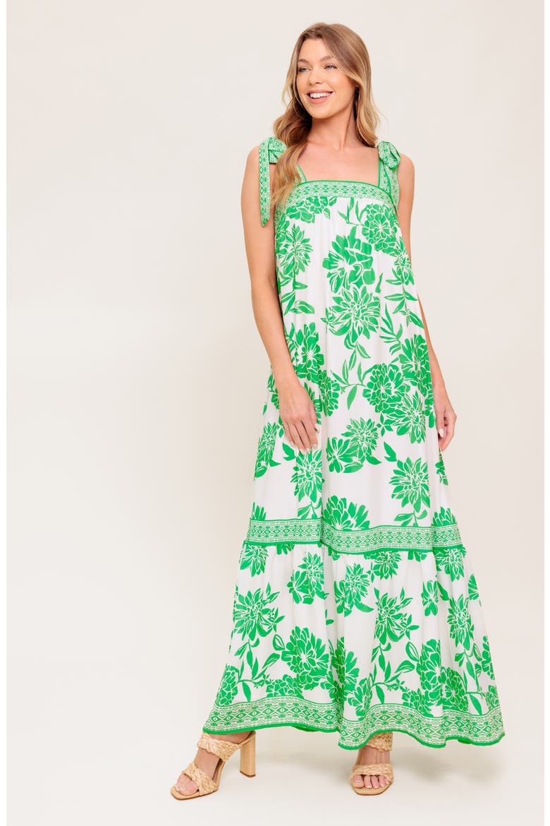 Floral Tie Shoulder Maxi Dress, Alternate, color, IVORY GREEN