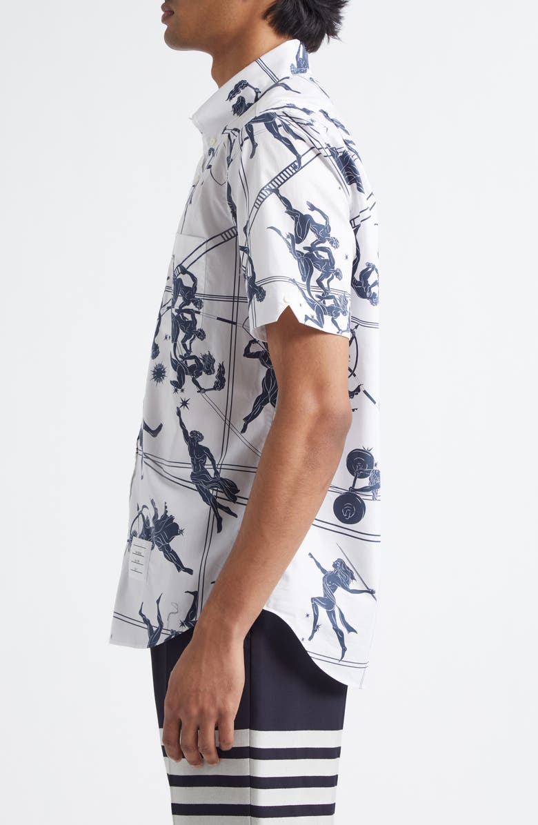 Thom Browne Straight Fit Olympic Constellation Button-Down Shirt, Alternate, color, White