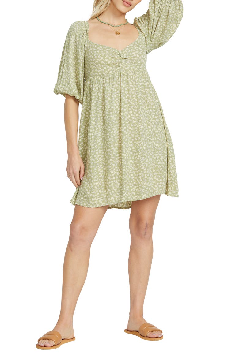 Ray of Sun Floral Puff Sleeve Dress, Main, color, AVOCADO
