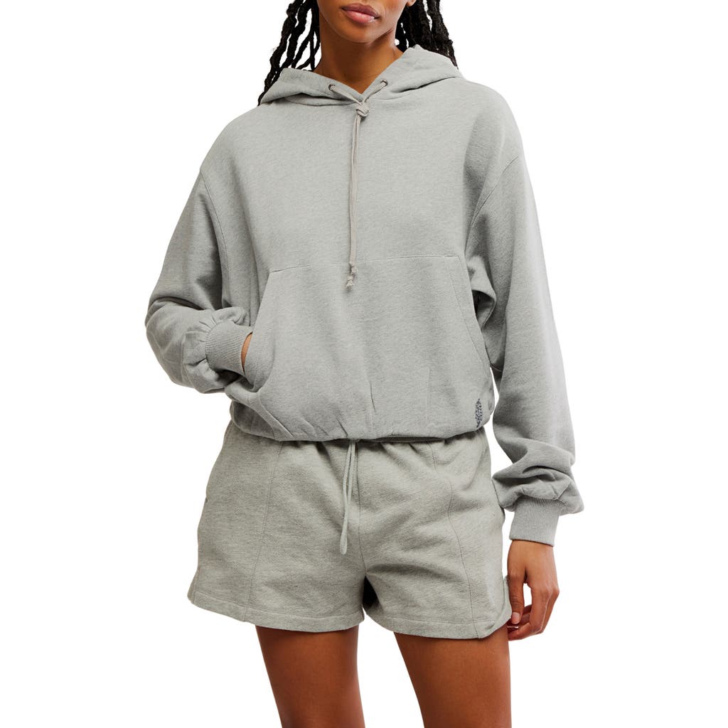 Free People Day Off Crop Cotton Blend Hoodie In Gray