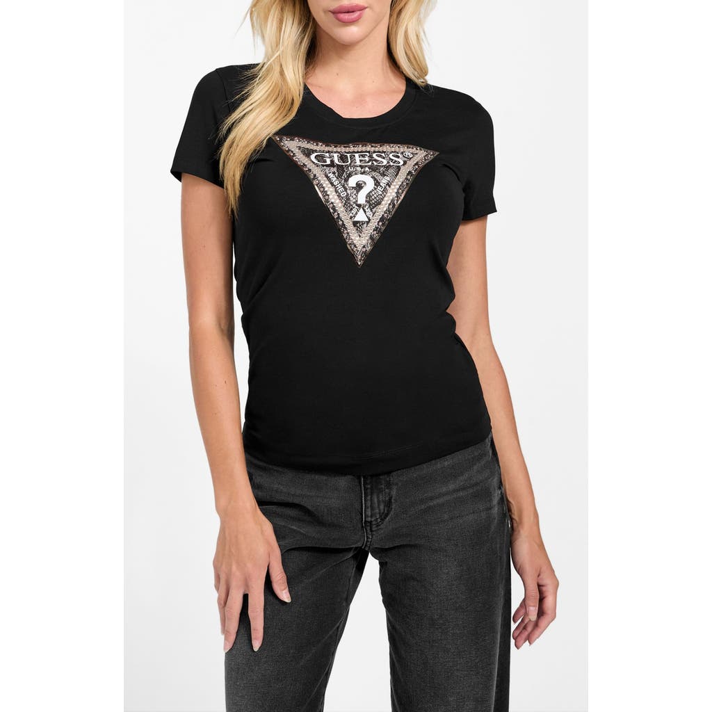 Guess Python Triangle Embellished Graphic T-shirt In Black