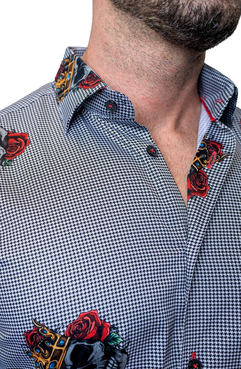 Maceoo Fibonacci Skull King Grey Button-Up Shirt, Alternate, color,