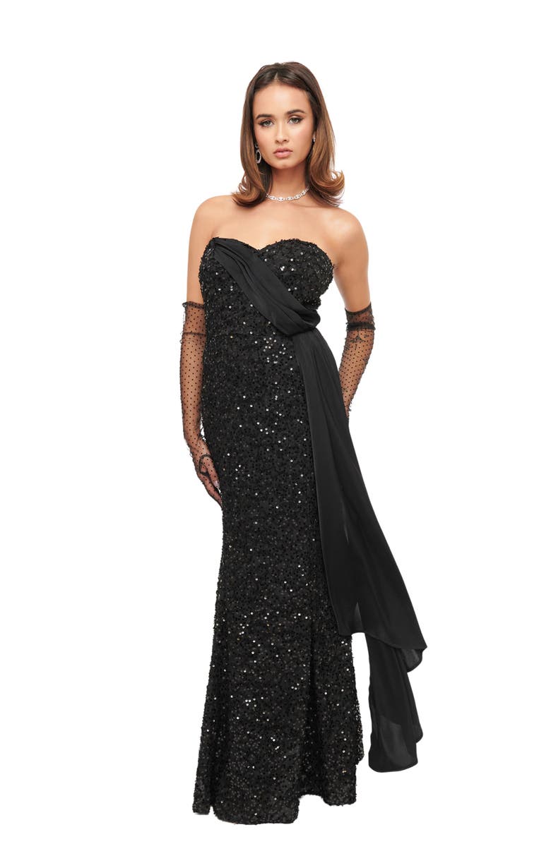 Unique Vintage 1930s Sequin Lace Mermaid Dress, Main, color, Black