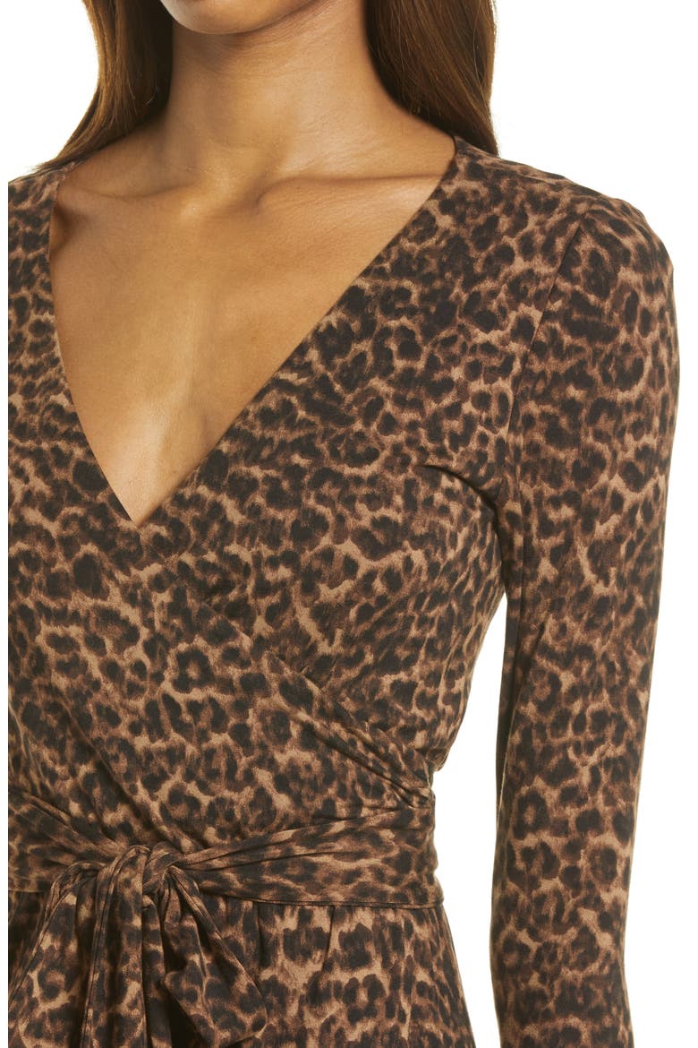 Daynight Leopard Print Long Sleeve Wrap Dress, Alternate, color, SEPIA LEOPARD002