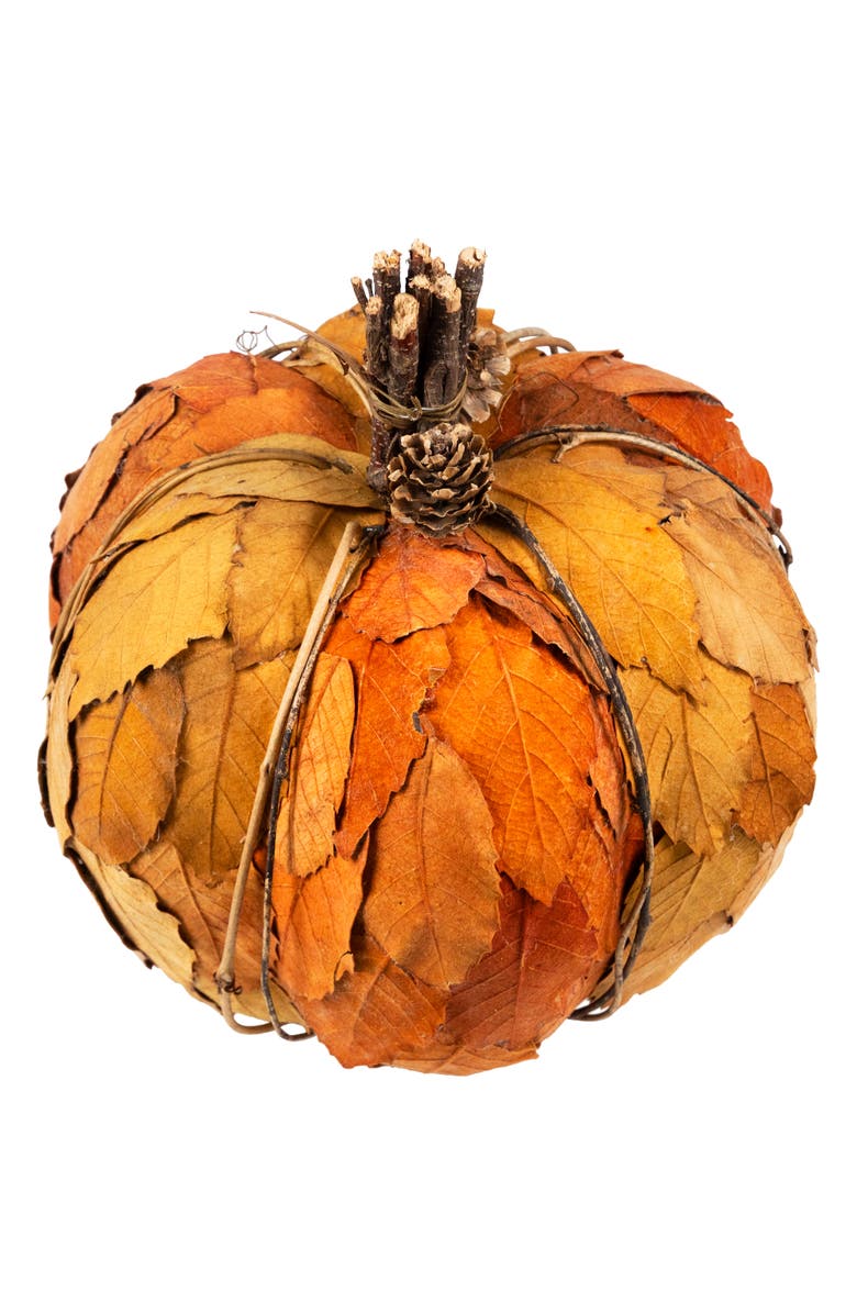 Northlight Layered Leaves and Twigs Fall Harvest Pumpkin with Pinecones - 7.5" - Orange, Alternate, color, 