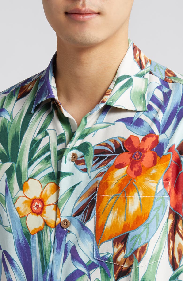 Tommy Bahama Fleur de Lune Print Short Sleeve Silk Button-Up Shirt, Alternate, color, 