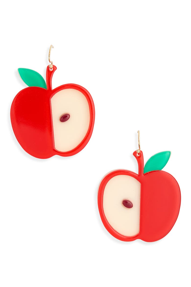 Apple Drop Earrings, Main, color, RED