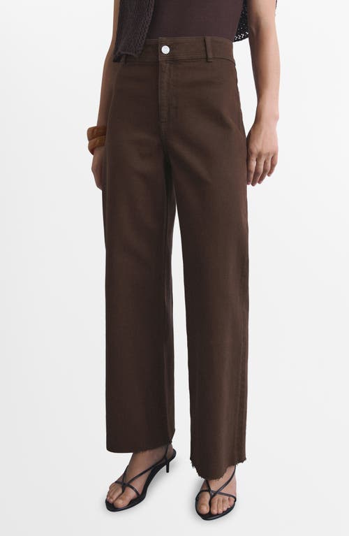 Mango Catherin Frayed High Waist Wide Leg Culotte Jeans In Brown