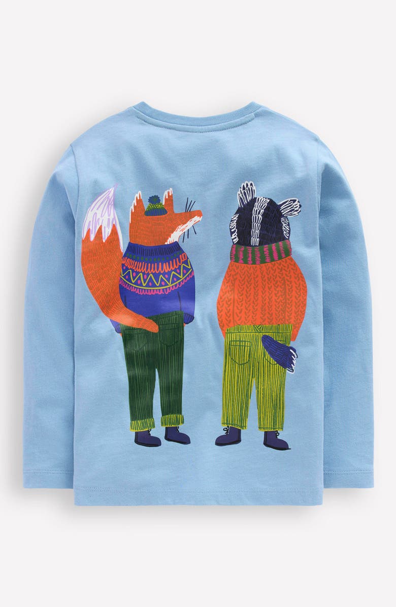 Mini Boden Kids' Friends Long Sleeve Cotton Graphic T-Shirt, Alternate, color, Glacier Blue Foxes