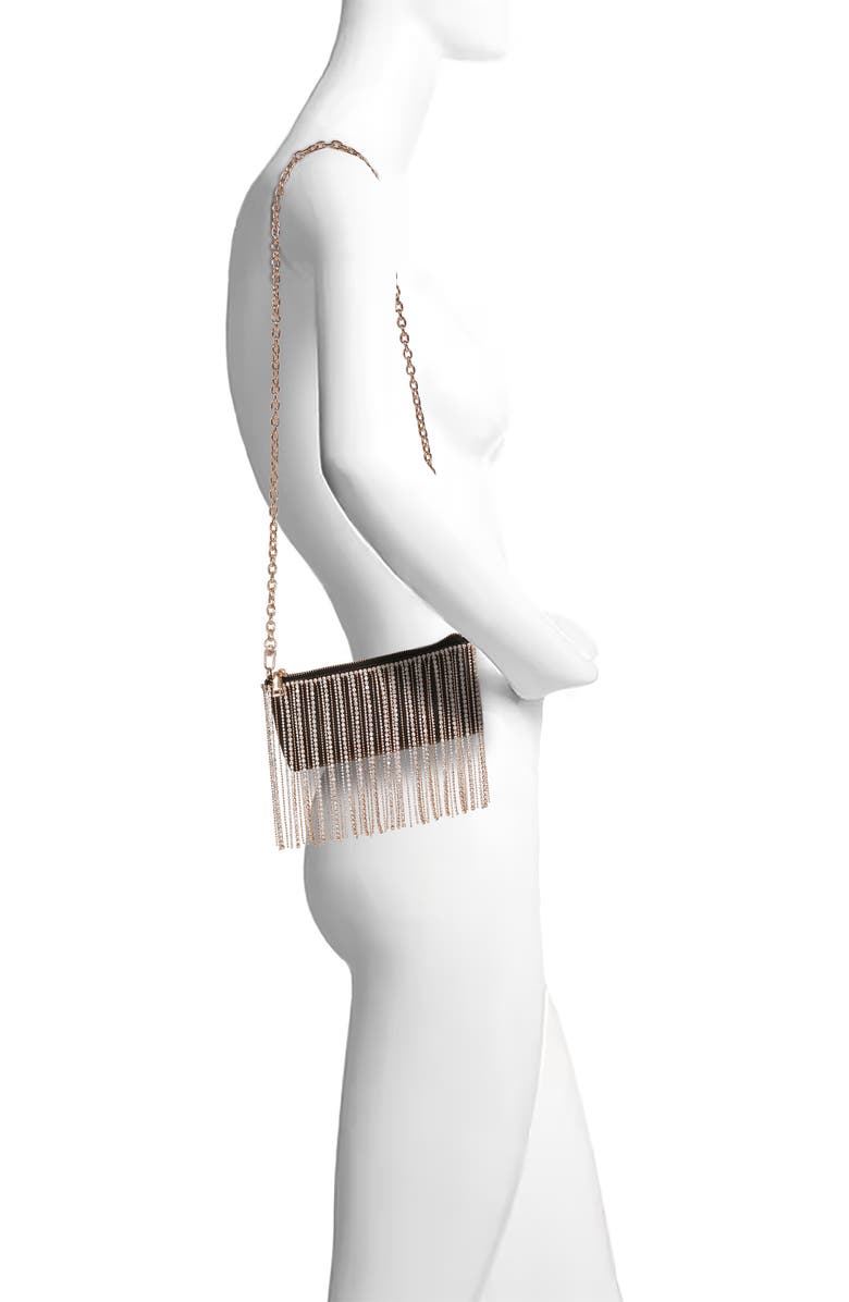 Jewel Badgley Mischka Piper Leather Mix Crystal Fringe Crossbody, Alternate, color, Black