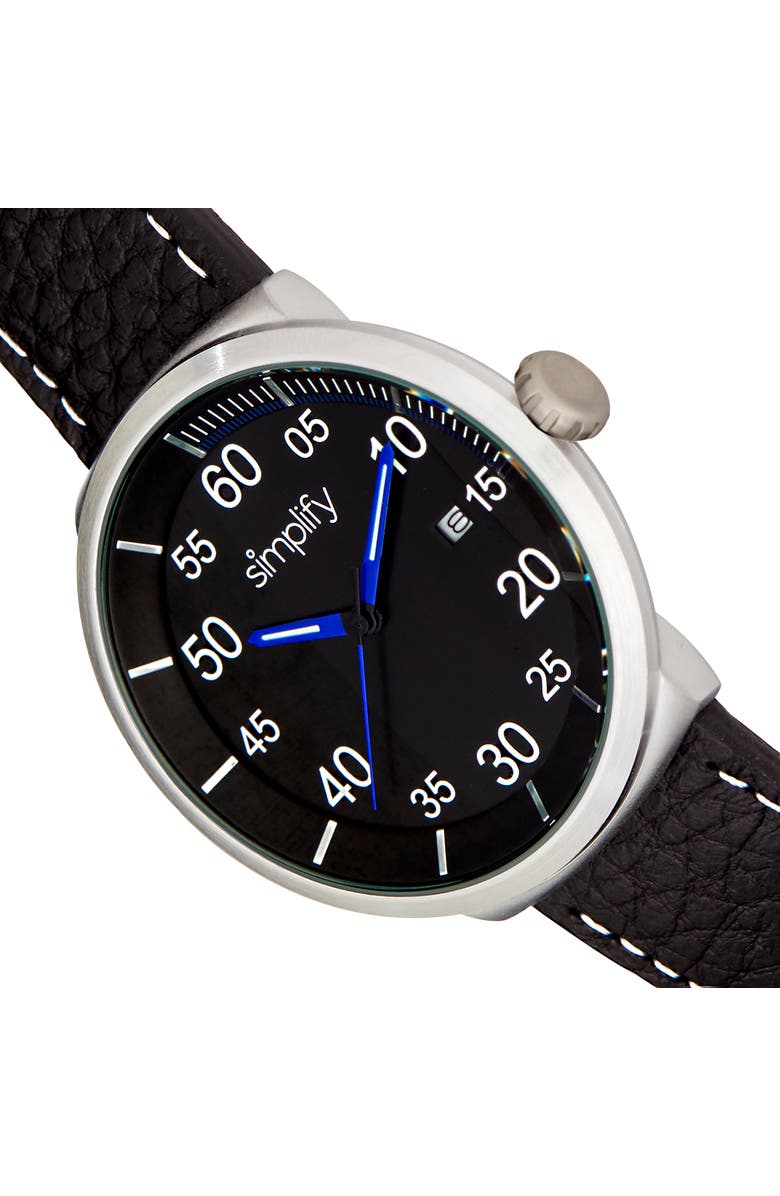 SIMPLIFY The 7100 Leather-Band Watch w/Date, Alternate, color, Black