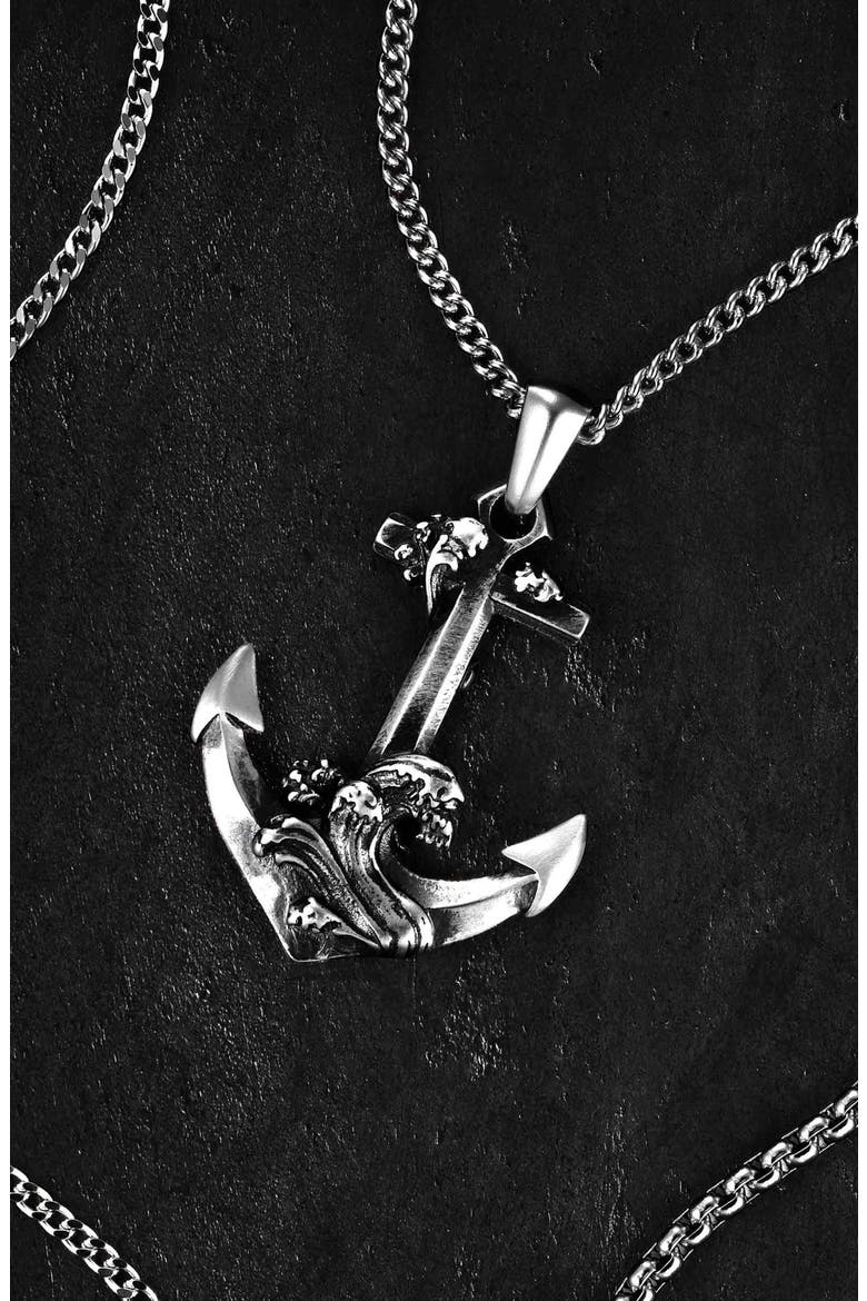 Men's Anchor Pendant Necklace, Alternate, color, SILVER