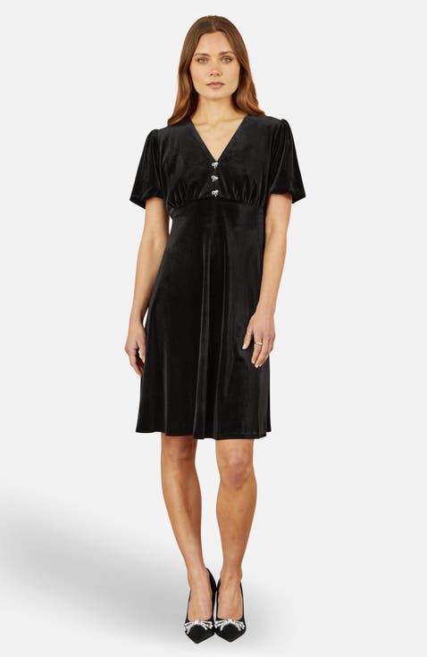 Velvet Diamante Detail Skater Dress