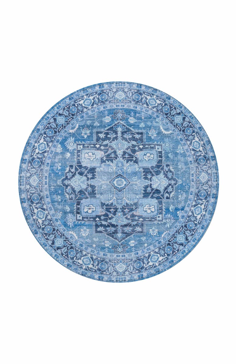 JONATHAN Y Maris Ornate Medallion Machine-Washable Round Area Rug, Main, color, Blue/Navy