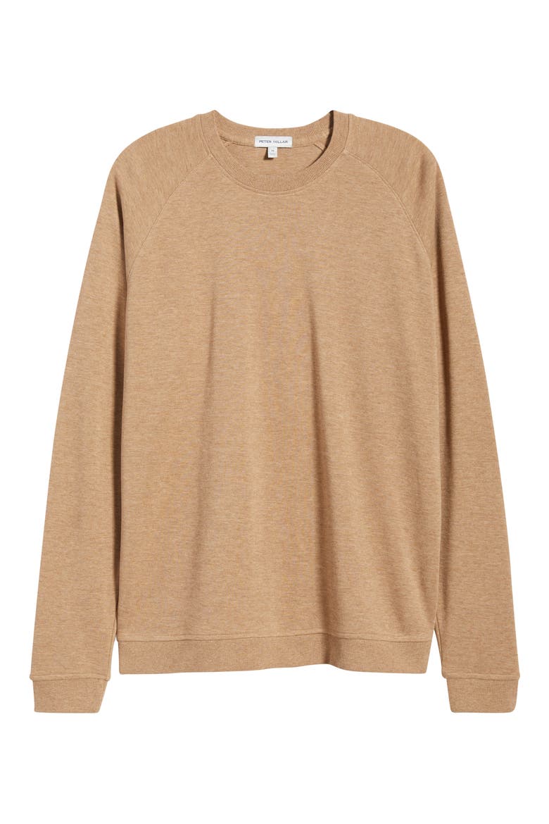 Crown Comfort Cotton Blend Piqué Crewneck Sweatshirt, Alternate, color, CAMEL