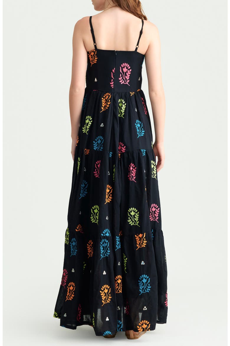 Soraya Embroidered Cotton Maxi Sundress, Alternate, color, BLACK