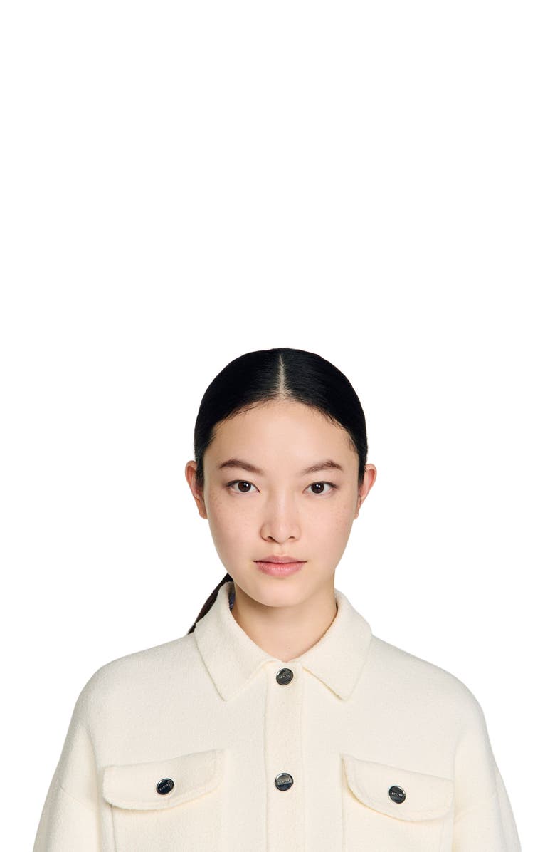 SANDRO Cardigan with denim details, Alternate, color, Ecru