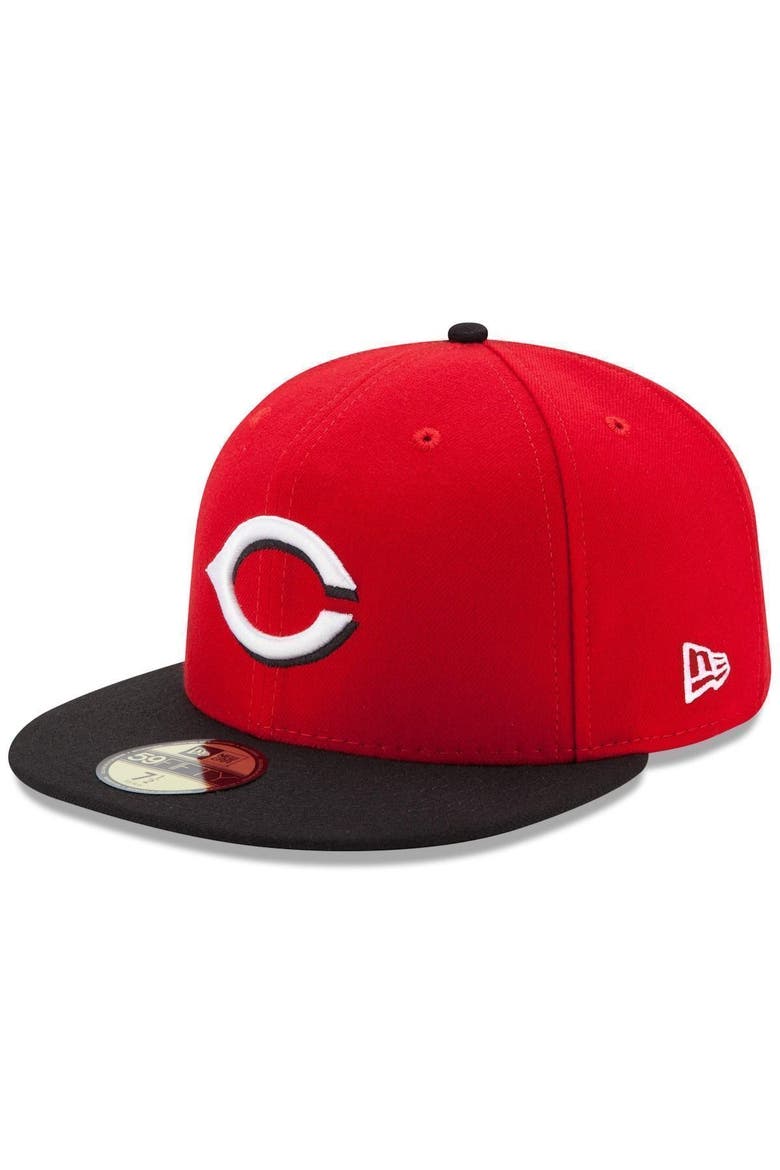 Men's New Era Red/Black Cincinnati Reds Road Authentic Collection On-Field 59FIFTY Fitted Hat, Main, color, RED