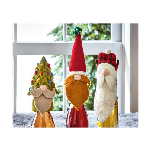 Tag Lars Gnomie Bottle Topper Black Multi Wool Christmas Decor In White