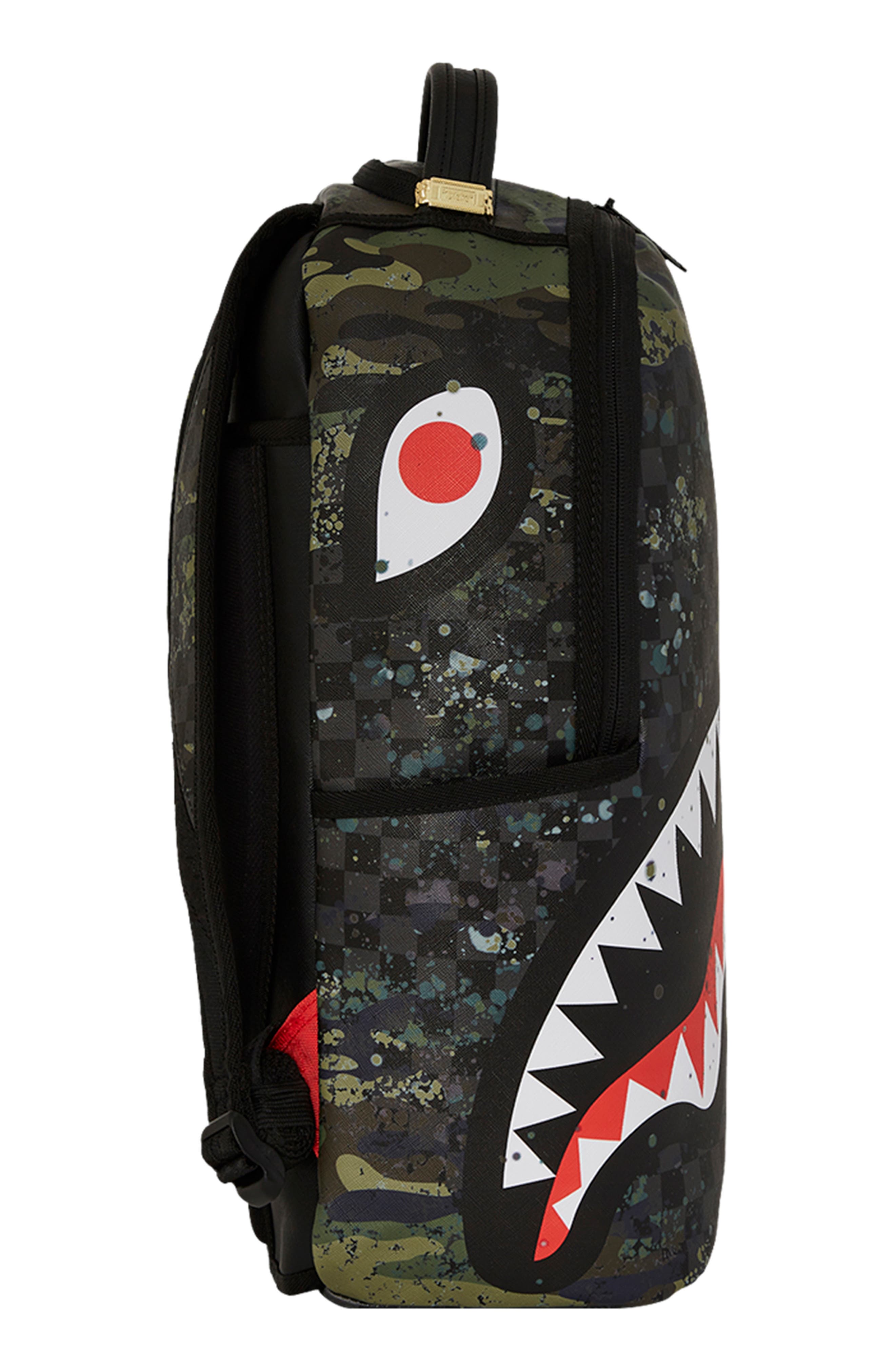 Sprayground Kids' Camo Splash Shark DLXSV Backpack, Alternate, color, 