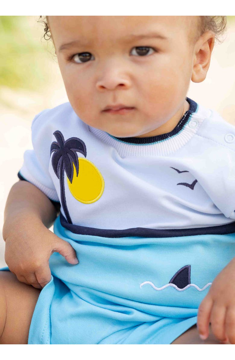 Florence Eiseman Knit Shortall With Ocean Scene, Alternate, color, Turquoise