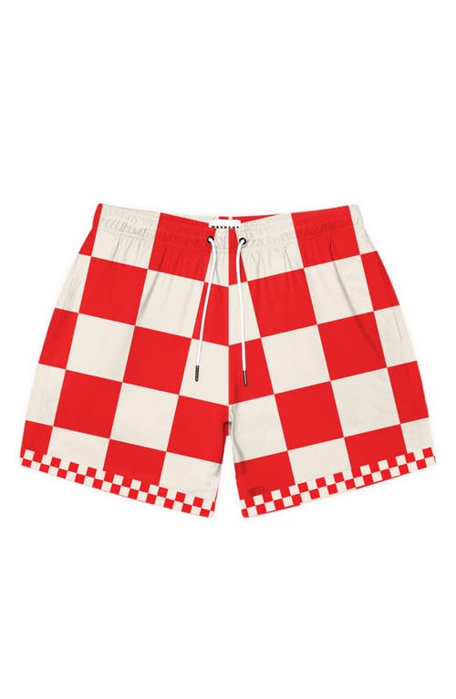 Mavrans Victory Lap Waterproof Swim Trunks In Red/white