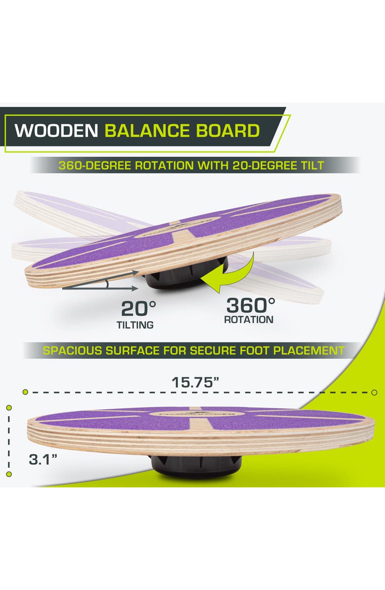 ProsourceFit Wooden Balance Board, Alternate, color, Purple